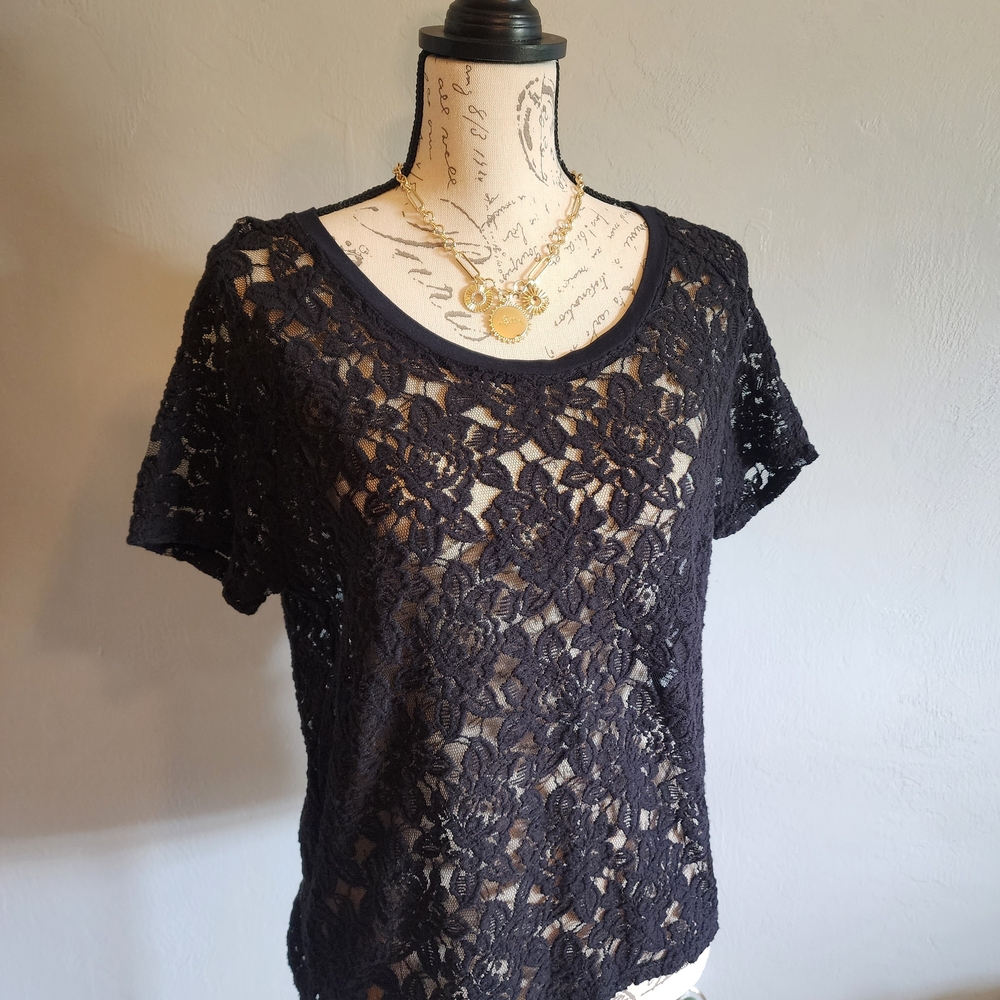 Express Black Lace Short Sleeve Top